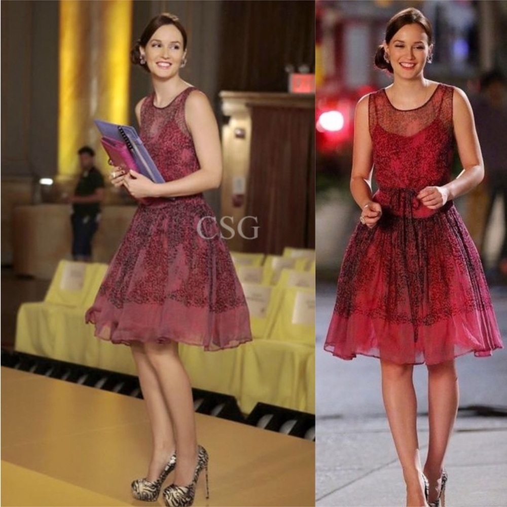open lace back dress Blue Red Blake Lively & Blair Waldorf Leighton Meester Long sleeves Dr   Hoprom